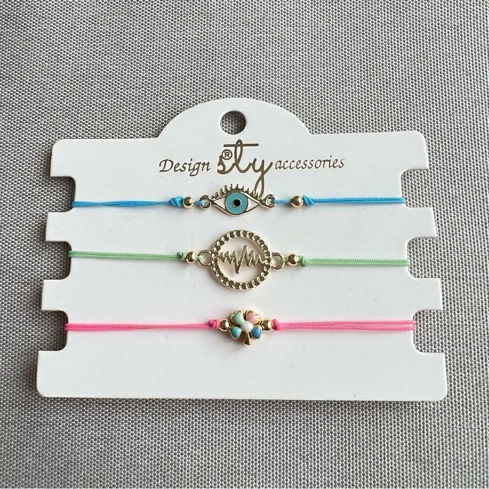 Macrame String Evil Eye Lucky Boho Bracelet NEW Set of 3